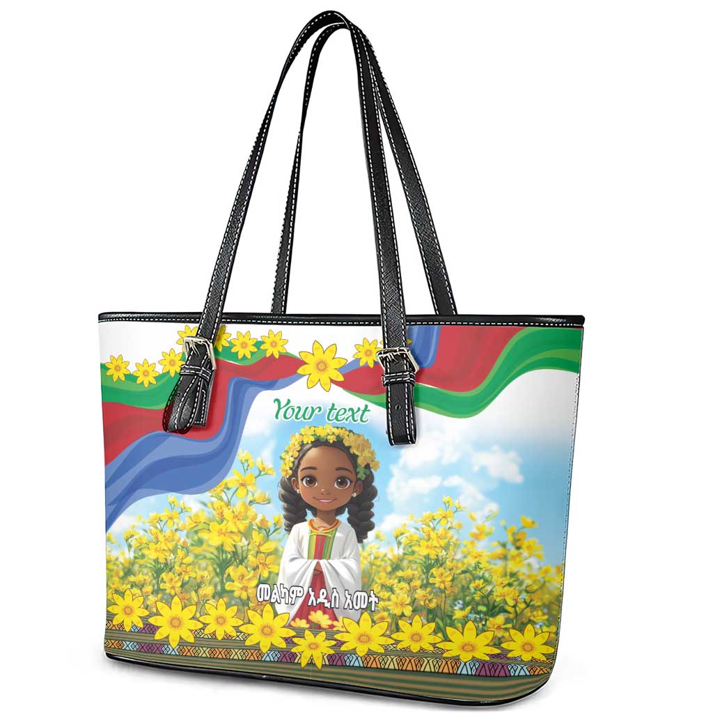 Happy Enkutatash Eritrea Personalized Leather Tote Bag Beautiful Girl Adey Abeba Flower LT9