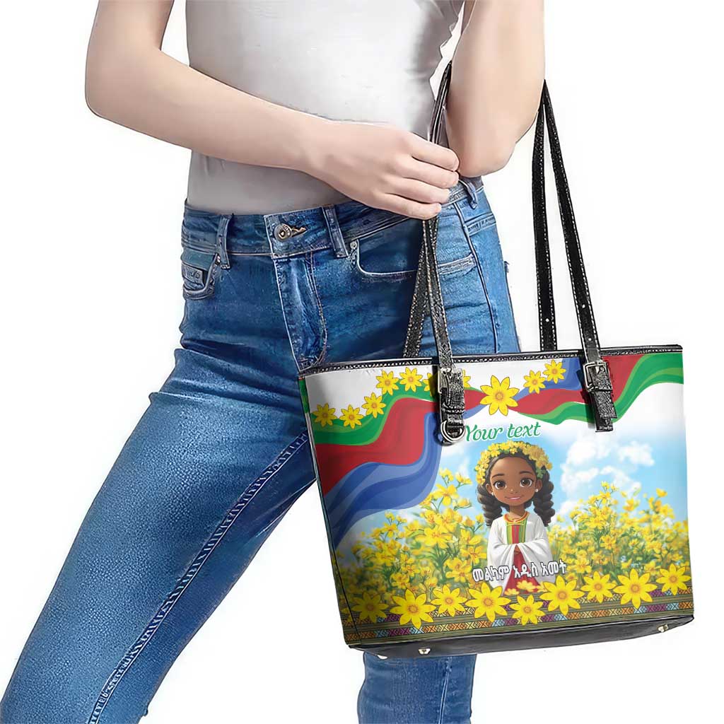 Happy Enkutatash Eritrea Personalized Leather Tote Bag Beautiful Girl Adey Abeba Flower LT9