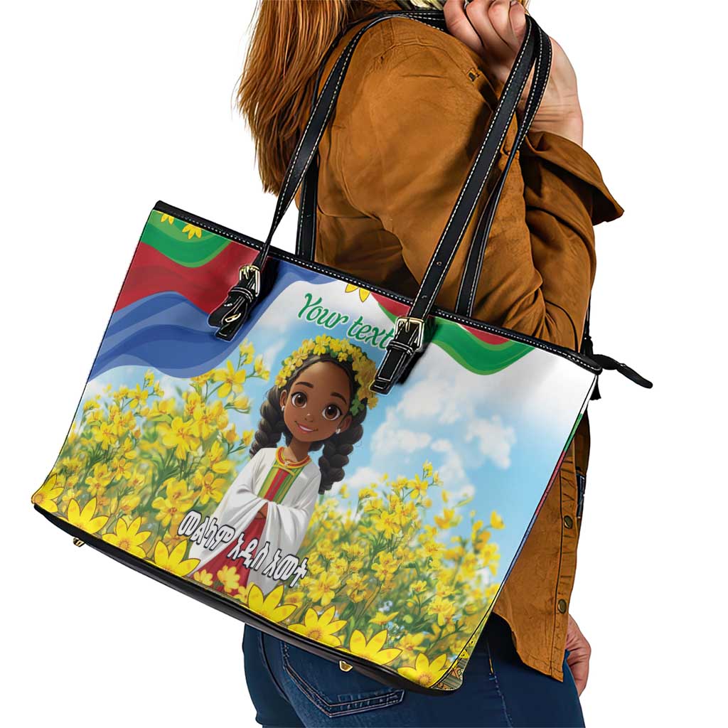 Happy Enkutatash Eritrea Personalized Leather Tote Bag Beautiful Girl Adey Abeba Flower LT9