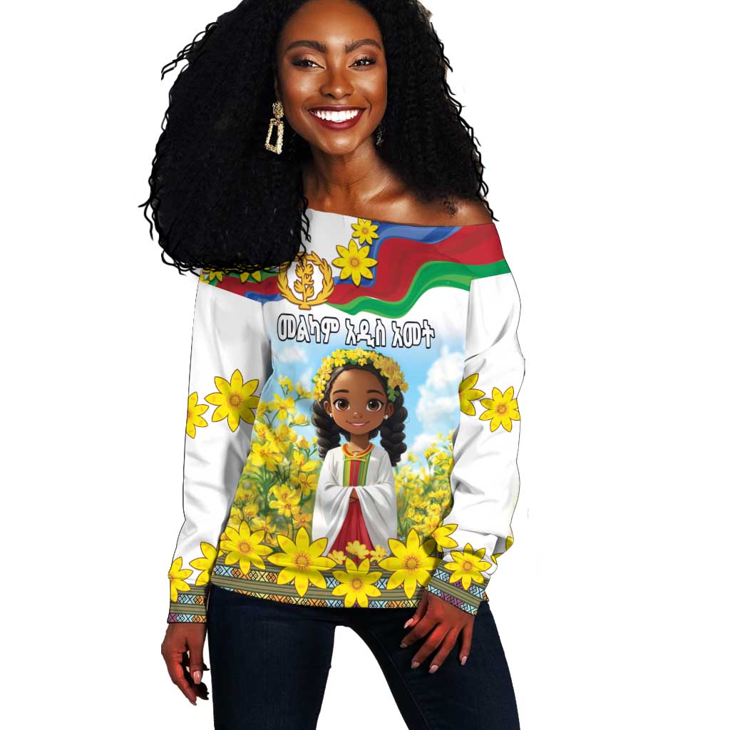 Happy Enkutatash Eritrea Personalized Off Shoulder Sweater Beautiful Afro Girl Adey Abeba Flower LT9