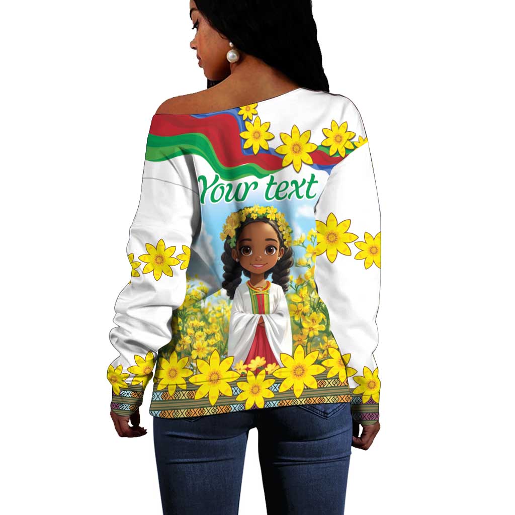Happy Enkutatash Eritrea Personalized Off Shoulder Sweater Beautiful Afro Girl Adey Abeba Flower LT9