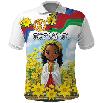 Happy Enkutatash Eritrea Personalized Polo Shirt Beautiful Girl Adey Abeba Flower LT9