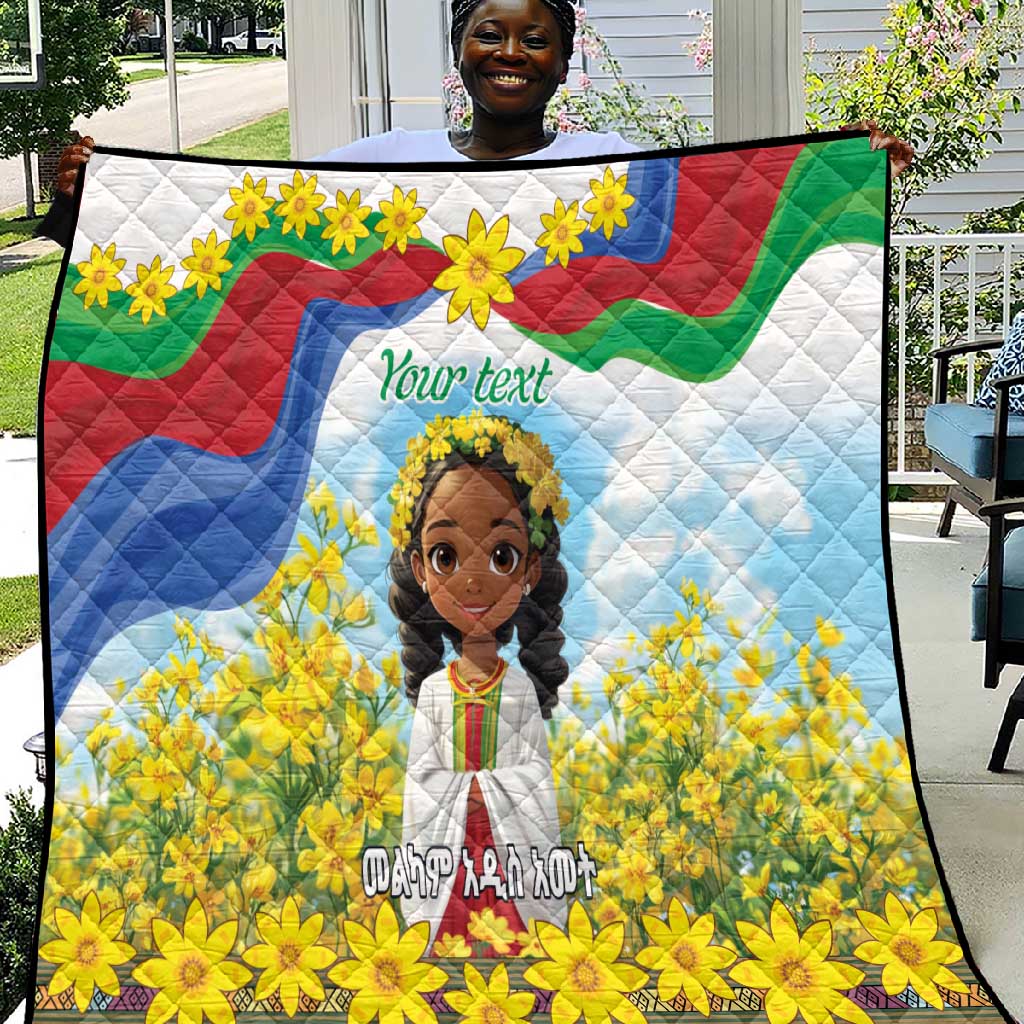 Happy Enkutatash Eritrea Personalized Quilt Beautiful Afro Girl Adey Abeba Flower LT9