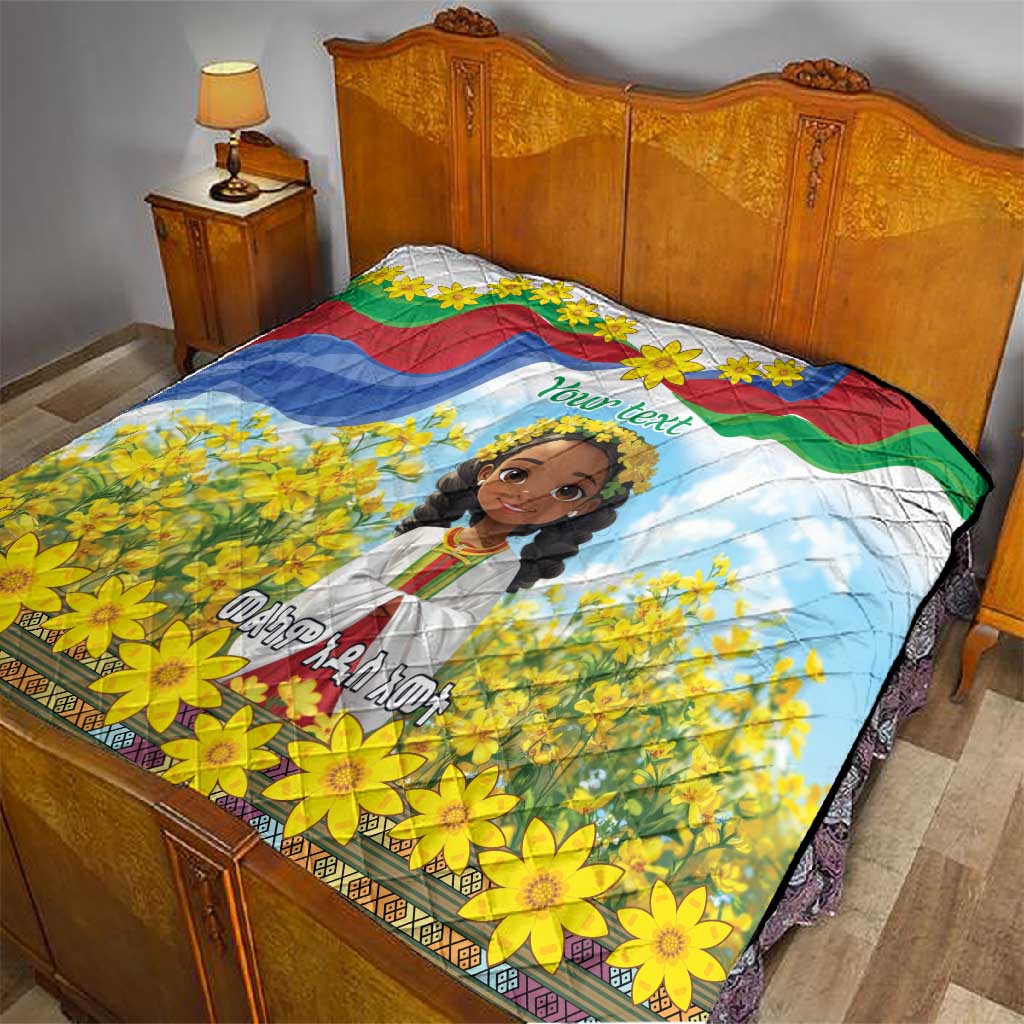 Happy Enkutatash Eritrea Personalized Quilt Beautiful Afro Girl Adey Abeba Flower LT9