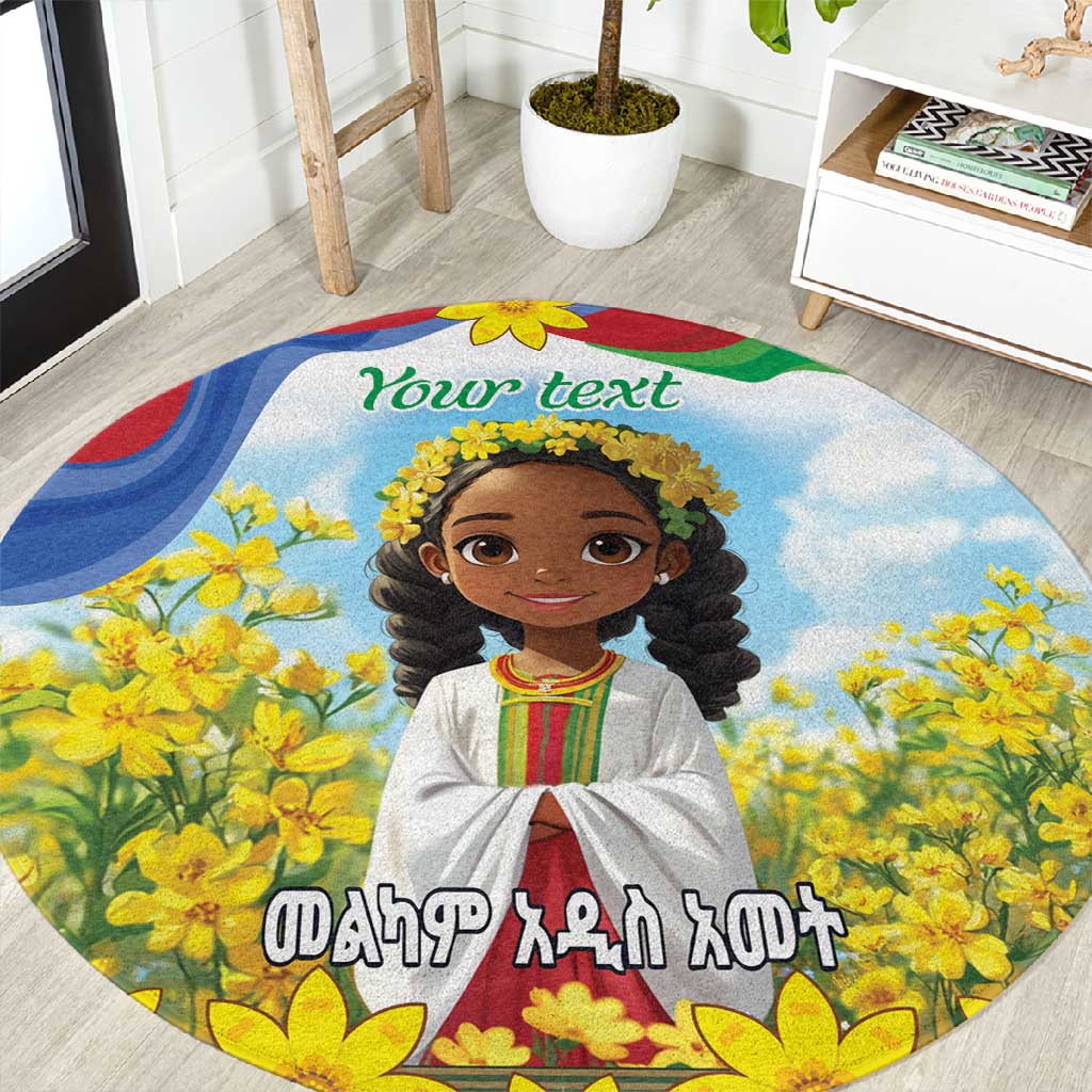 Happy Enkutatash Eritrea Personalized Round Carpet Beautiful Afro Girl Adey Abeba Flower LT9