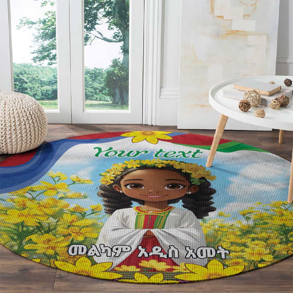 Happy Enkutatash Eritrea Personalized Round Carpet Beautiful Afro Girl Adey Abeba Flower LT9