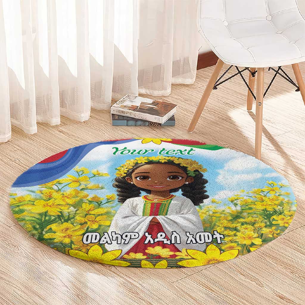 Happy Enkutatash Eritrea Personalized Round Carpet Beautiful Afro Girl Adey Abeba Flower LT9