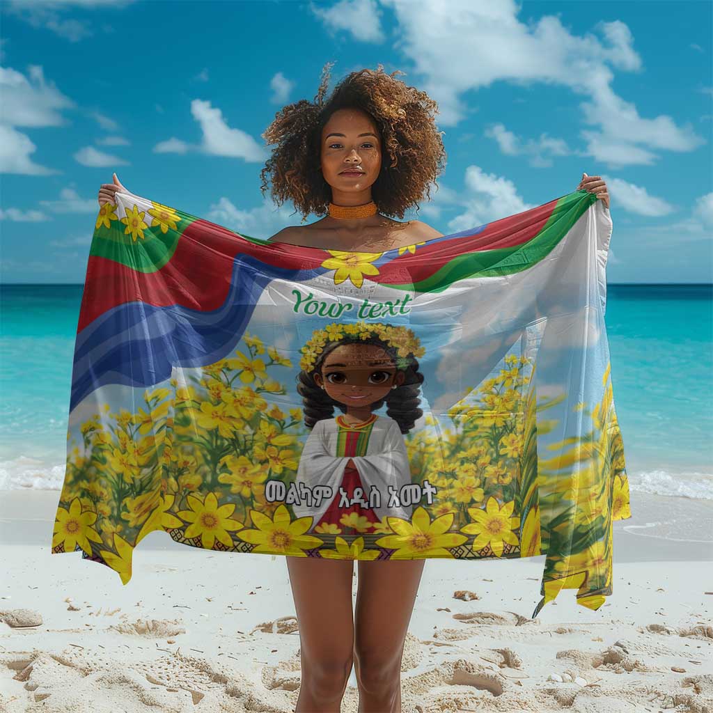 Happy Enkutatash Eritrea Personalized Sarong Beautiful Afro Girl Adey Abeba Flower LT9