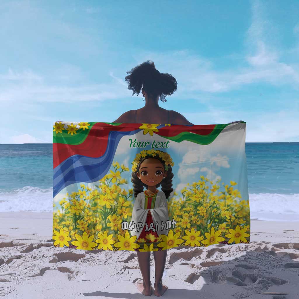 Happy Enkutatash Eritrea Personalized Sarong Beautiful Afro Girl Adey Abeba Flower LT9