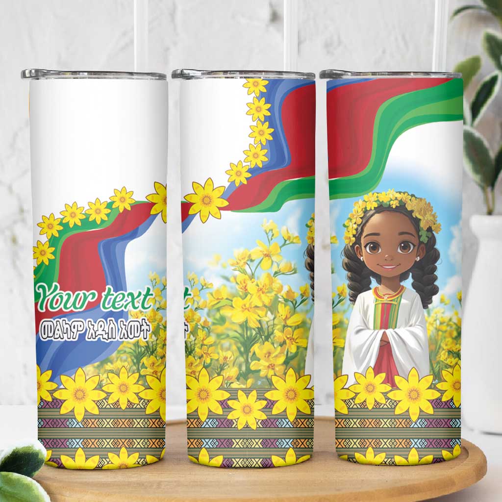 Happy Enkutatash Eritrea Personalized Skinny Tumbler Beautiful Afro Girl Adey Abeba Flower LT9