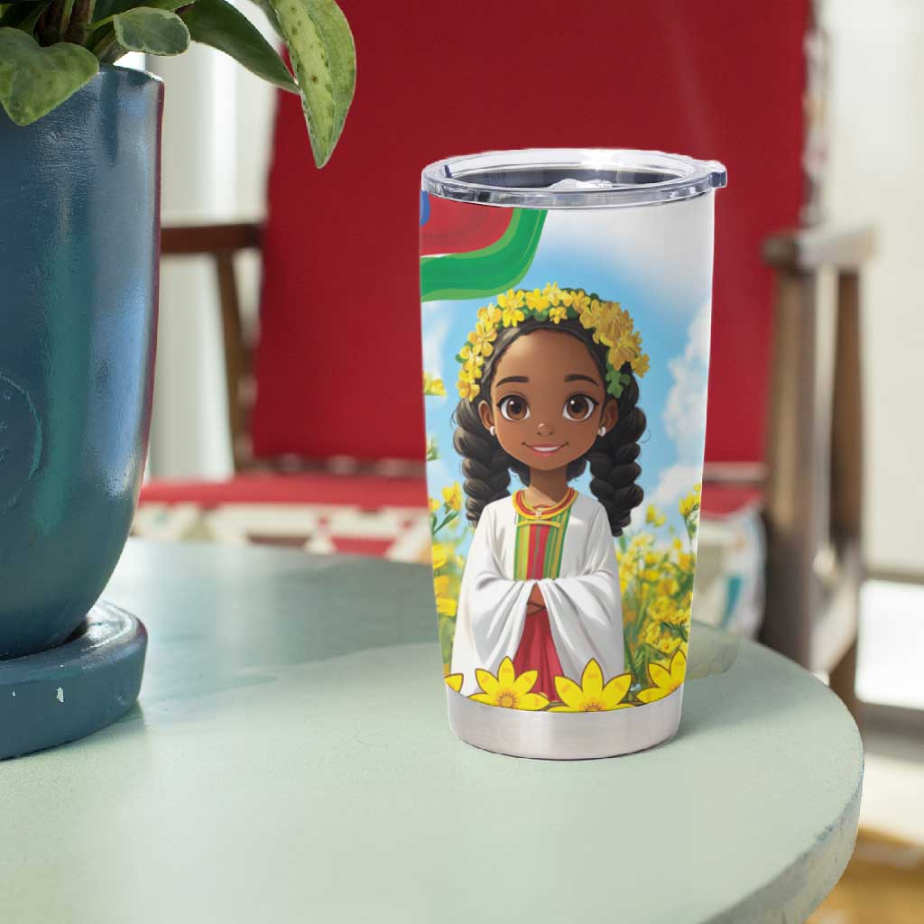Happy Enkutatash Eritrea Personalized Tumbler Cup Beautiful Afro Girl Adey Abeba Flower LT9