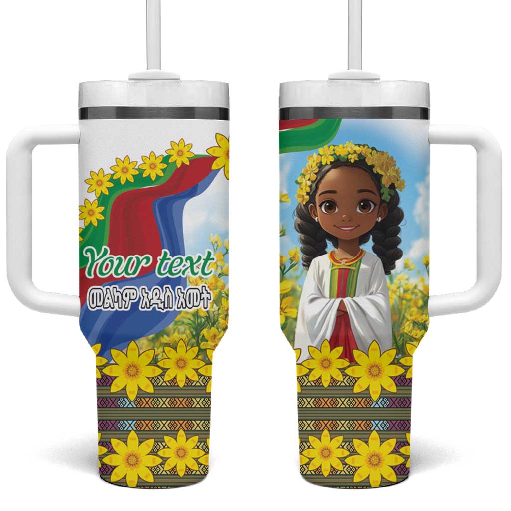 Happy Enkutatash Eritrea Personalized Tumbler With Handle Beautiful Afro Girl Adey Abeba Flower LT9