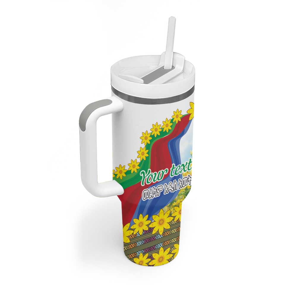 Happy Enkutatash Eritrea Personalized Tumbler With Handle Beautiful Afro Girl Adey Abeba Flower LT9