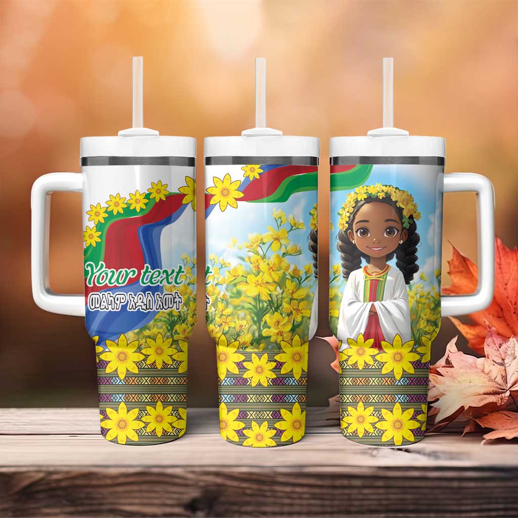 Happy Enkutatash Eritrea Personalized Tumbler With Handle Beautiful Afro Girl Adey Abeba Flower LT9
