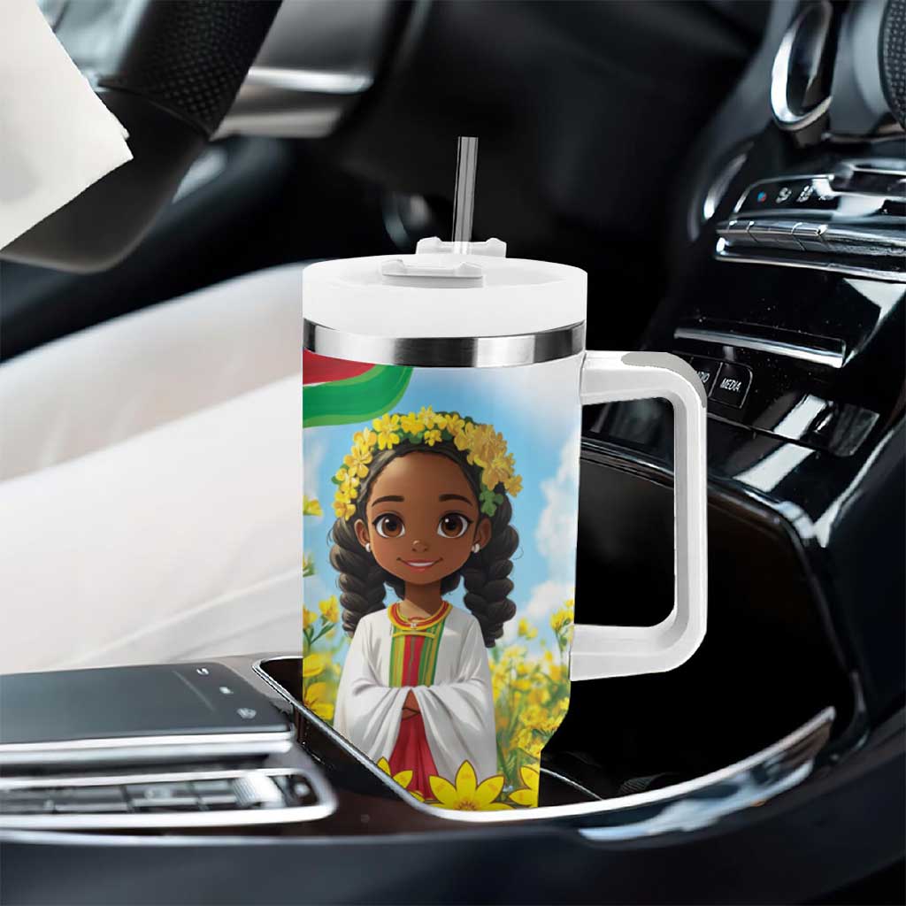 Happy Enkutatash Eritrea Personalized Tumbler With Handle Beautiful Afro Girl Adey Abeba Flower LT9