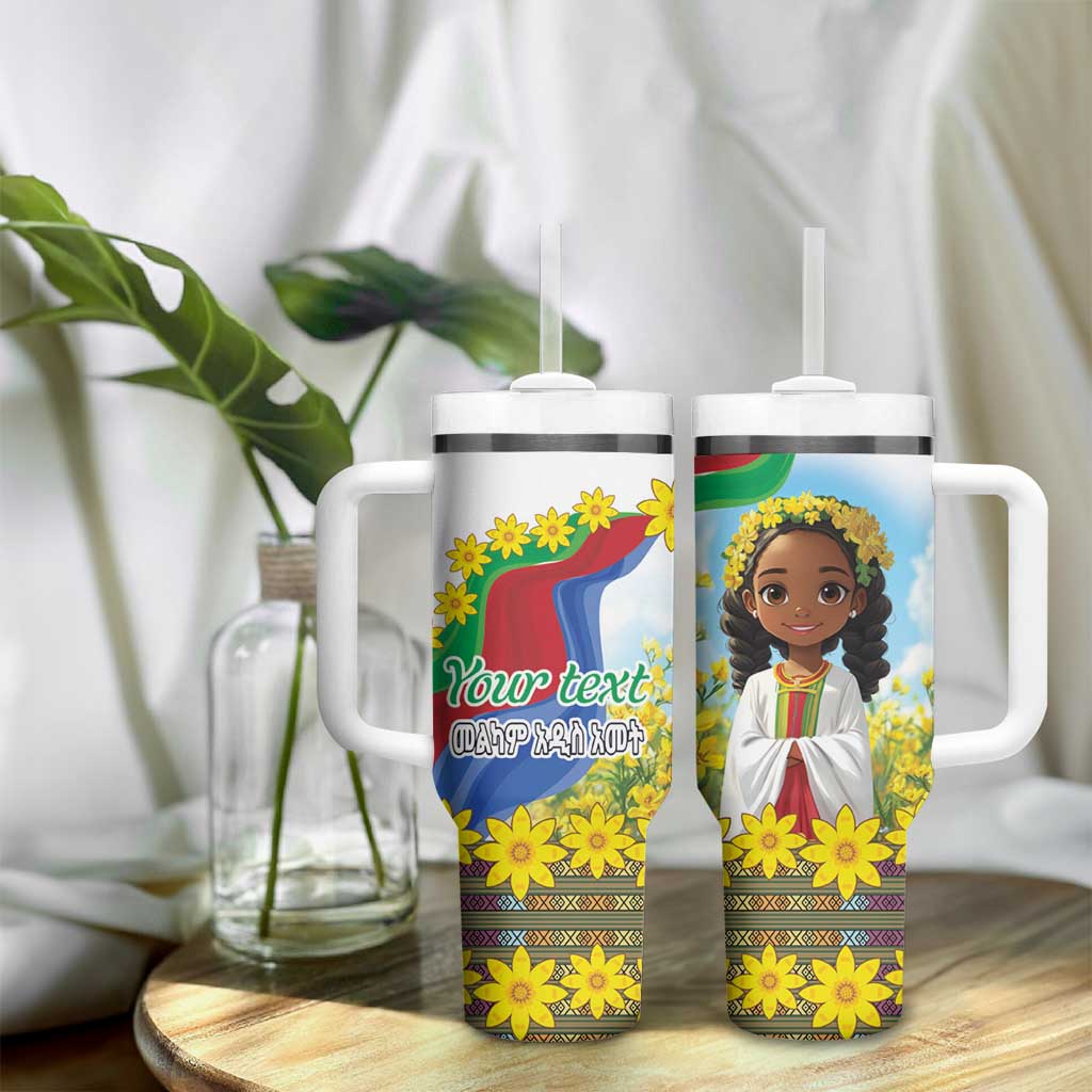 Happy Enkutatash Eritrea Personalized Tumbler With Handle Beautiful Afro Girl Adey Abeba Flower LT9