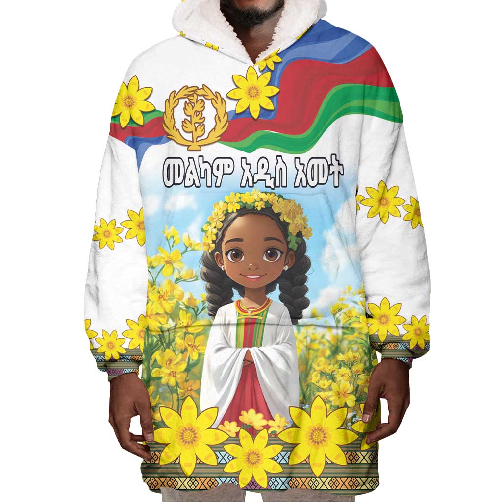 Happy Enkutatash Eritrea Personalized Wearable Blanket Hoodie Beautiful Afro Girl Adey Abeba Flower LT9