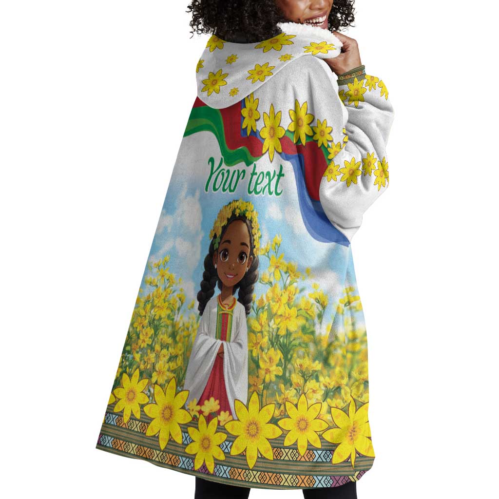 Happy Enkutatash Eritrea Personalized Wearable Blanket Hoodie Beautiful Afro Girl Adey Abeba Flower LT9