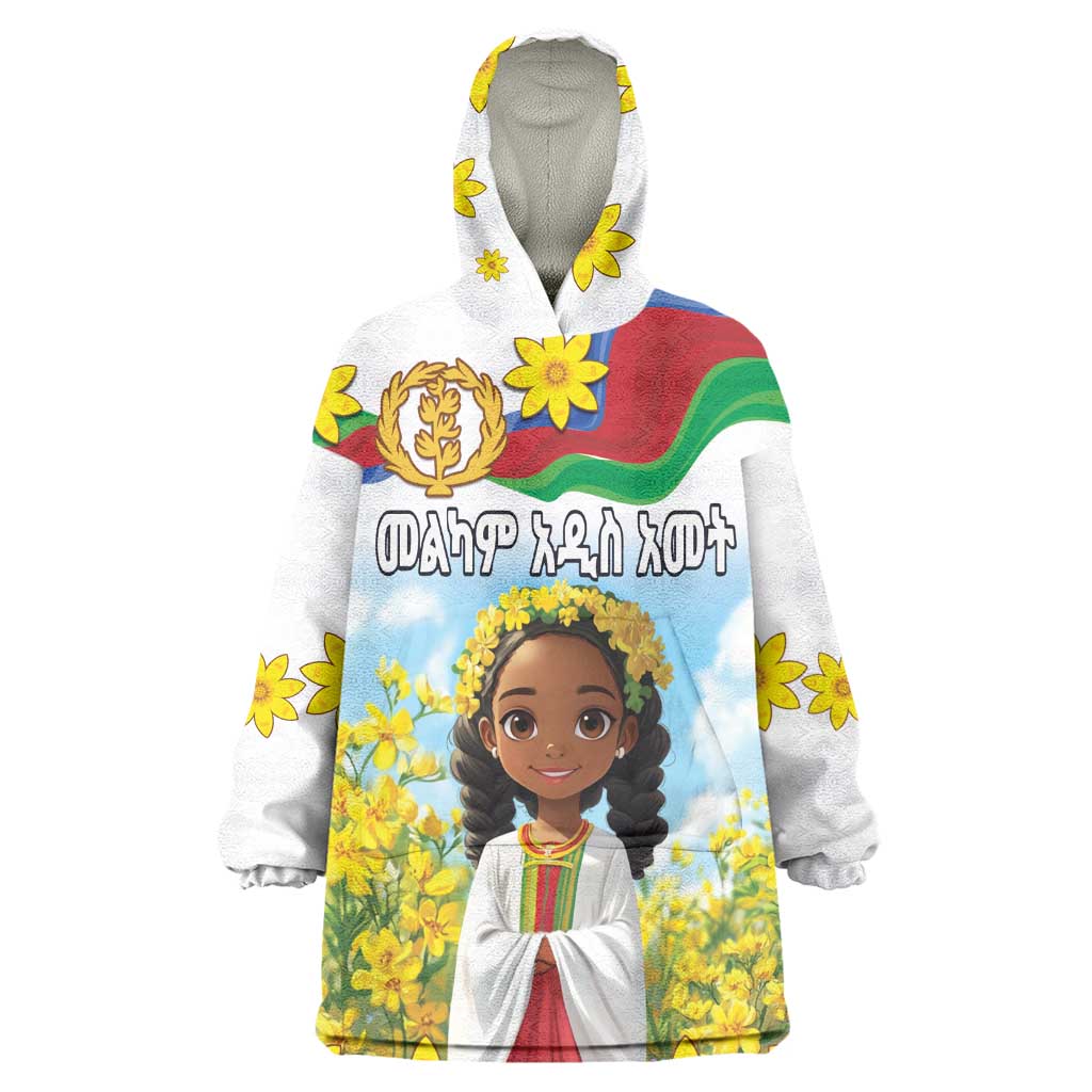 Happy Enkutatash Eritrea Personalized Wearable Blanket Hoodie Beautiful Afro Girl Adey Abeba Flower LT9