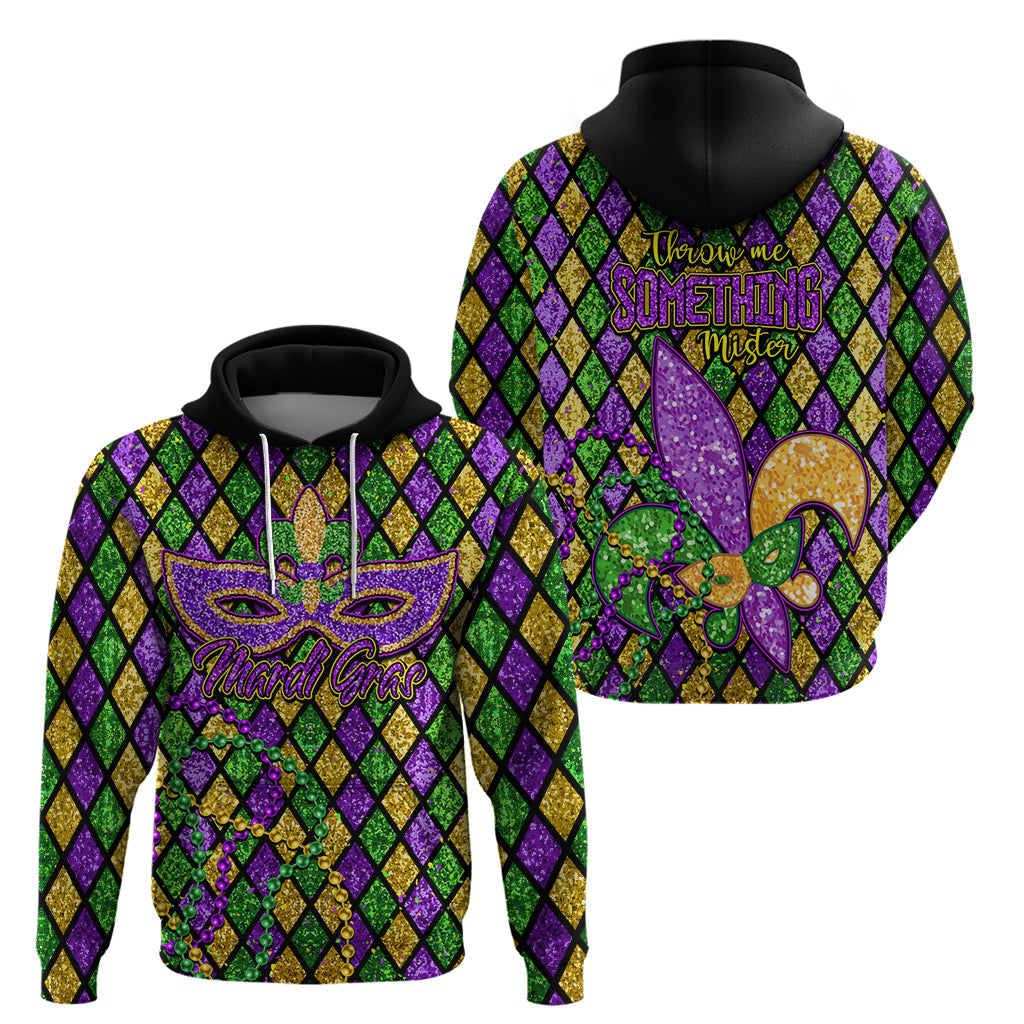 Mardi Gras Glitter Mask with Fleur-de-lis Hoodie LT9