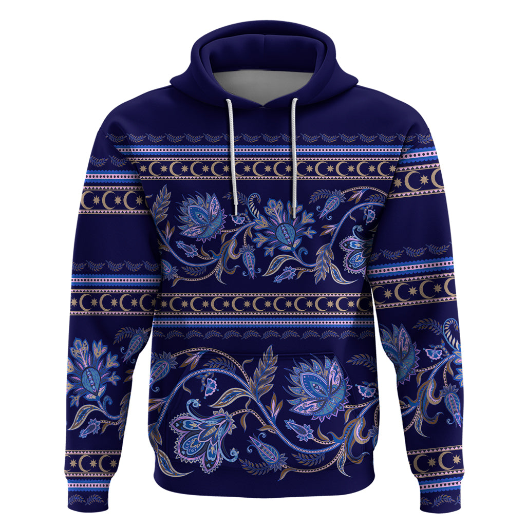 Azerbaijan Hoodie Traditional Pattern Ornament With Flowers Buta Blue LT9
