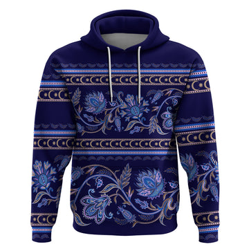 Azerbaijan Hoodie Traditional Pattern Ornament With Flowers Buta Blue LT9