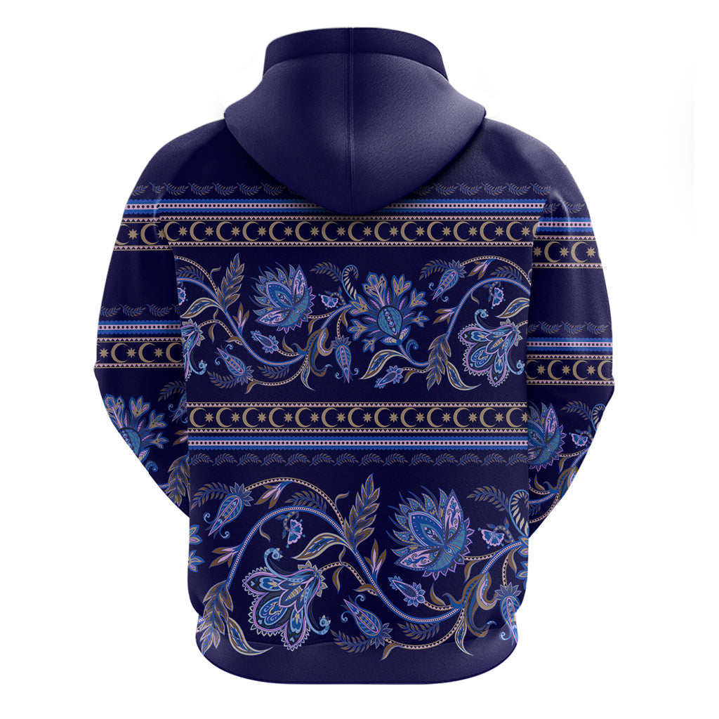 Azerbaijan Hoodie Traditional Pattern Ornament With Flowers Buta Blue LT9