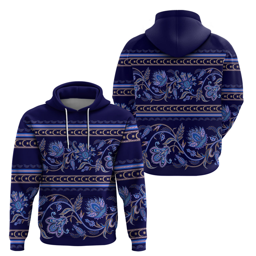 Azerbaijan Hoodie Traditional Pattern Ornament With Flowers Buta Blue LT9