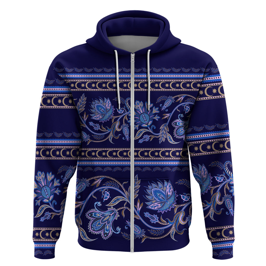 Azerbaijan Hoodie Traditional Pattern Ornament With Flowers Buta Blue LT9