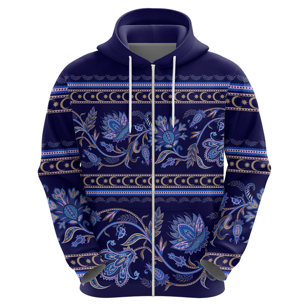 Azerbaijan Hoodie Traditional Pattern Ornament With Flowers Buta Blue LT9
