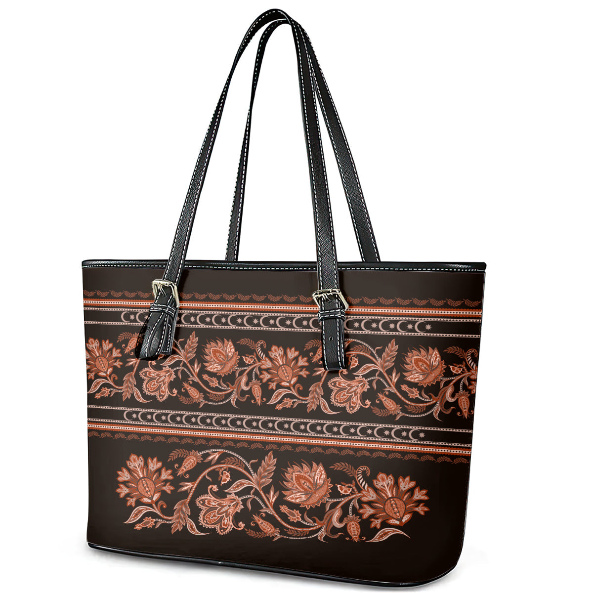 Azerbaijan Leather Tote Bag Traditional Pattern Ornament With Flowers Buta Gold LT9