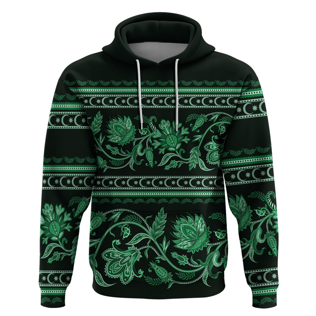Azerbaijan Hoodie Traditional Pattern Ornament With Flowers Buta Green LT9