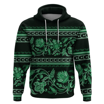 Azerbaijan Hoodie Traditional Pattern Ornament With Flowers Buta Green LT9