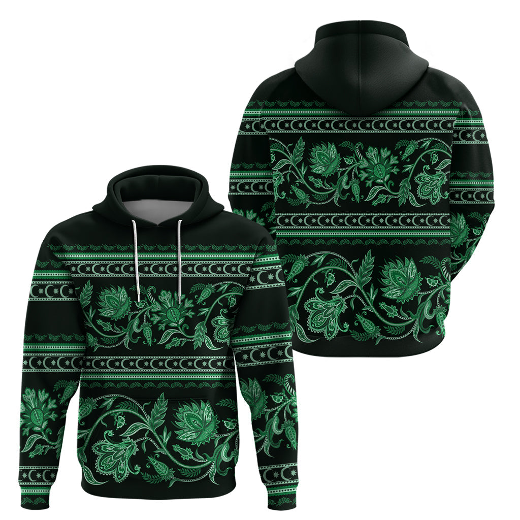 Azerbaijan Hoodie Traditional Pattern Ornament With Flowers Buta Green LT9