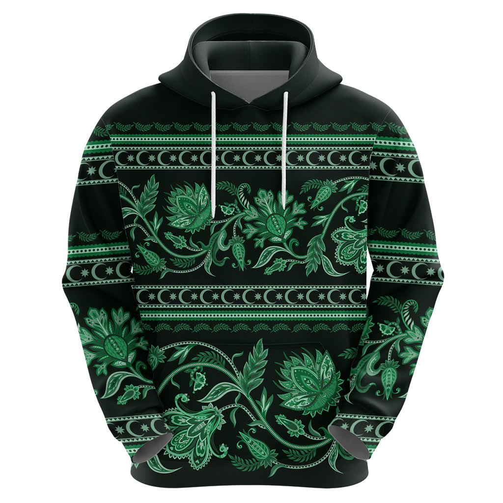 Azerbaijan Hoodie Traditional Pattern Ornament With Flowers Buta Green LT9