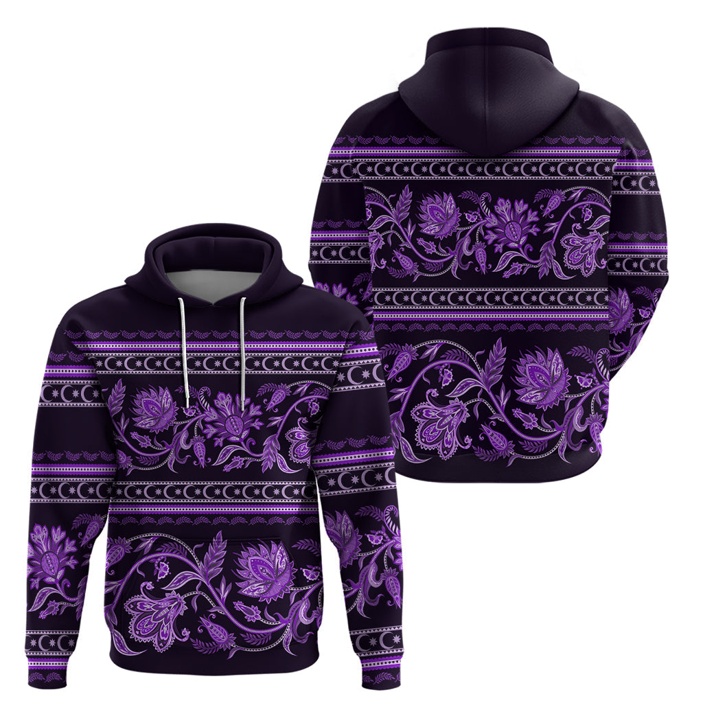 Azerbaijan Hoodie Traditional Pattern Ornament With Flowers Buta Violet LT9