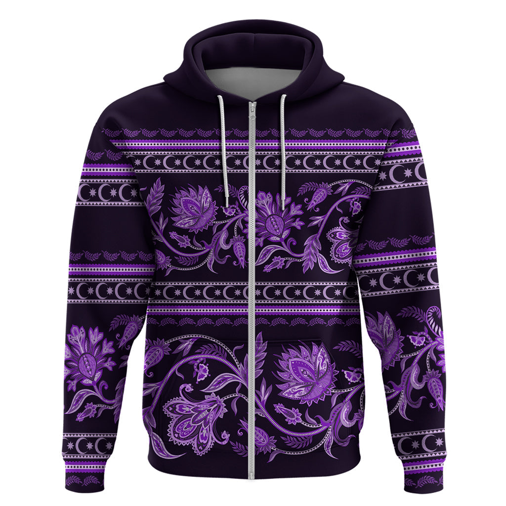 Azerbaijan Hoodie Traditional Pattern Ornament With Flowers Buta Violet LT9