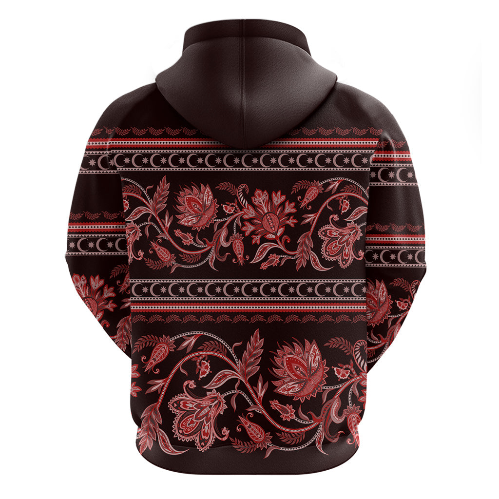 Azerbaijan Hoodie Traditional Pattern Ornament With Flowers Buta Red LT9