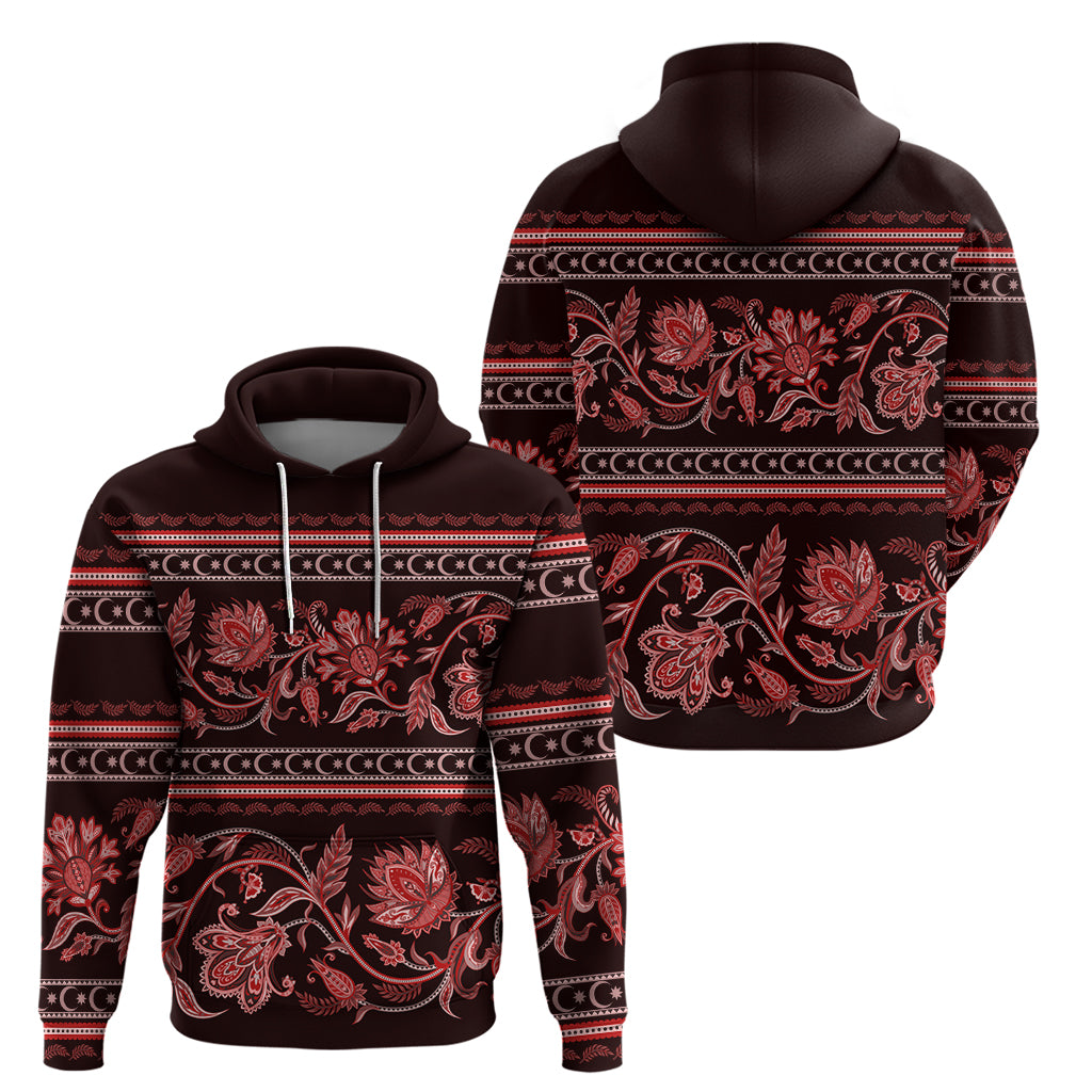 Azerbaijan Hoodie Traditional Pattern Ornament With Flowers Buta Red LT9
