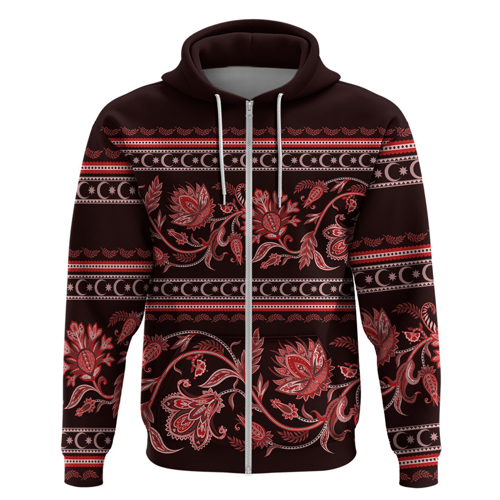 Azerbaijan Hoodie Traditional Pattern Ornament With Flowers Buta Red LT9