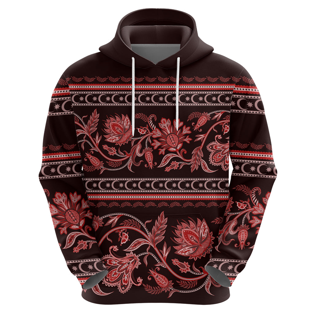 Azerbaijan Hoodie Traditional Pattern Ornament With Flowers Buta Red LT9