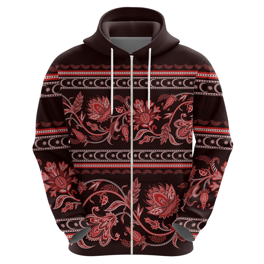 Azerbaijan Hoodie Traditional Pattern Ornament With Flowers Buta Red LT9