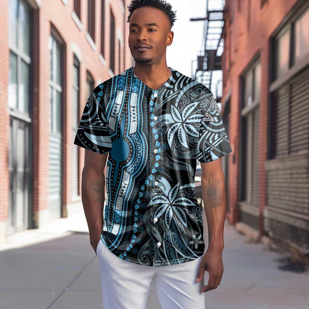 Polynesia Mixed African Dashiki Baseball Jersey Afro-pacific Culture - Blue LT9