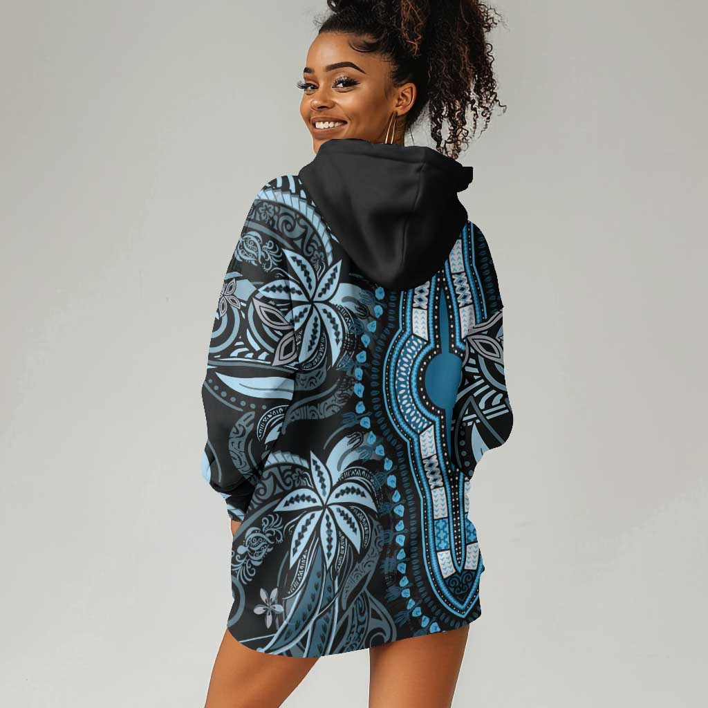 Polynesia Mixed African Dashiki Hoodie Dress Afro-pacific Culture - Blue LT9