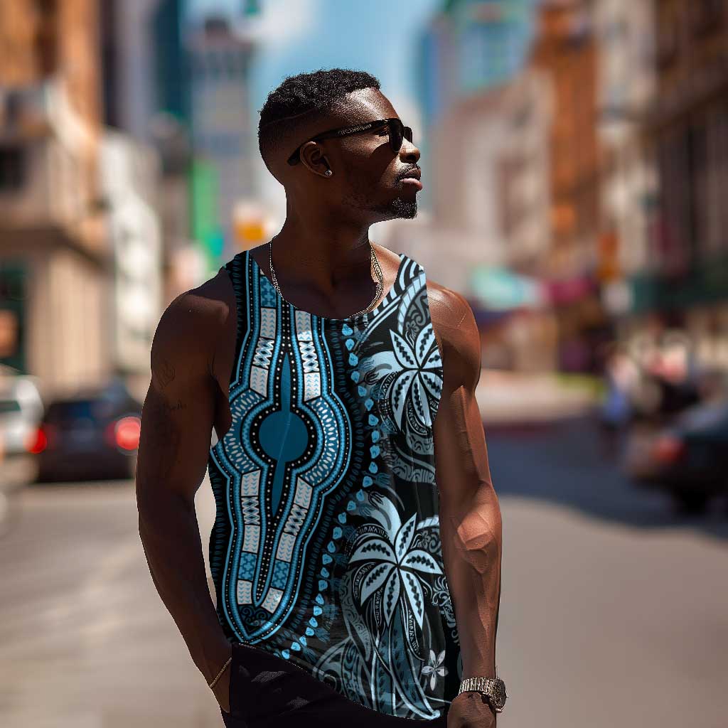 Polynesia Mixed African Dashiki Men Tank Top Afro-pacific Culture - Blue LT9