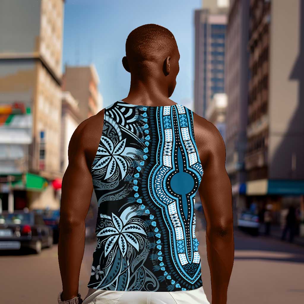 Polynesia Mixed African Dashiki Men Tank Top Afro-pacific Culture - Blue LT9