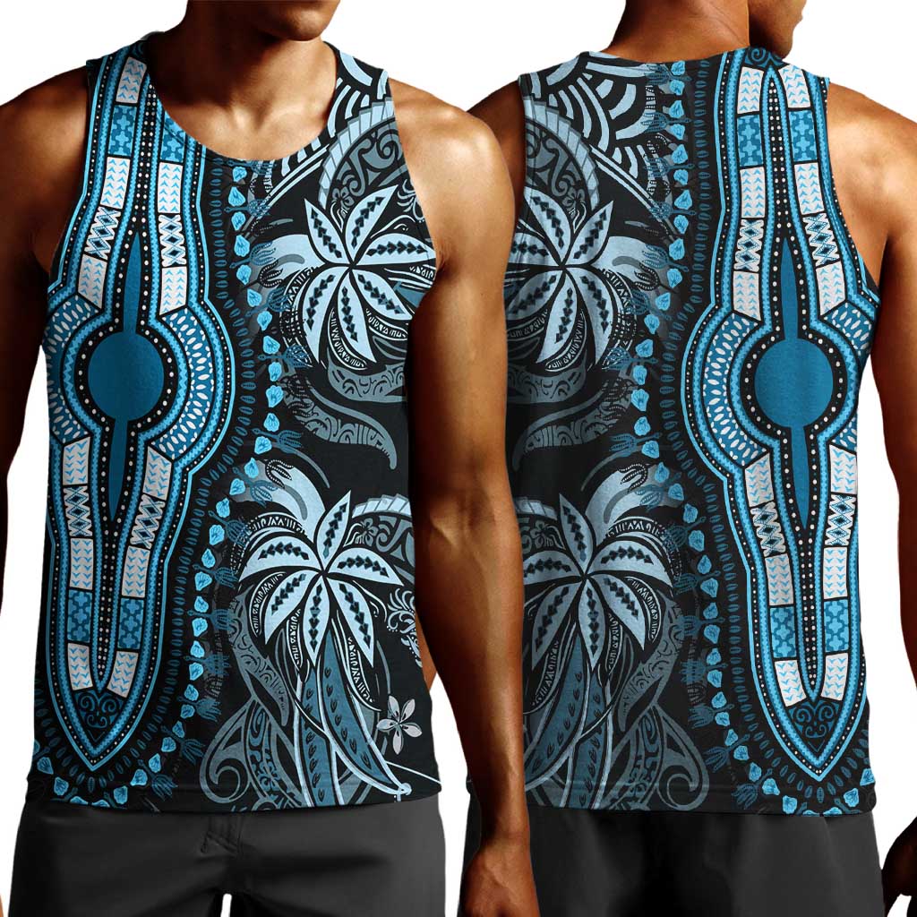 Polynesia Mixed African Dashiki Men Tank Top Afro-pacific Culture - Blue LT9