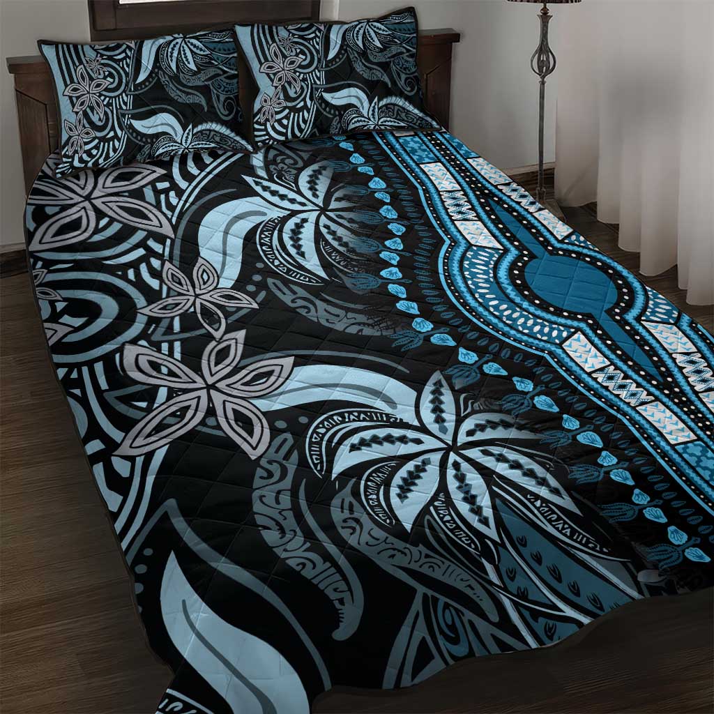 Polynesia Mixed African Dashiki Quilt Bed Set Afro-pacific Culture - Blue LT9
