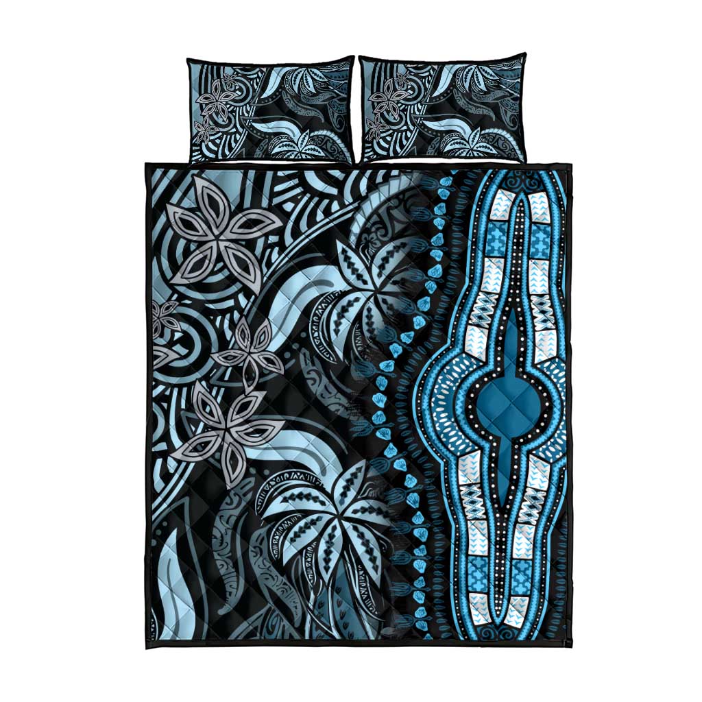 Polynesia Mixed African Dashiki Quilt Bed Set Afro-pacific Culture - Blue LT9