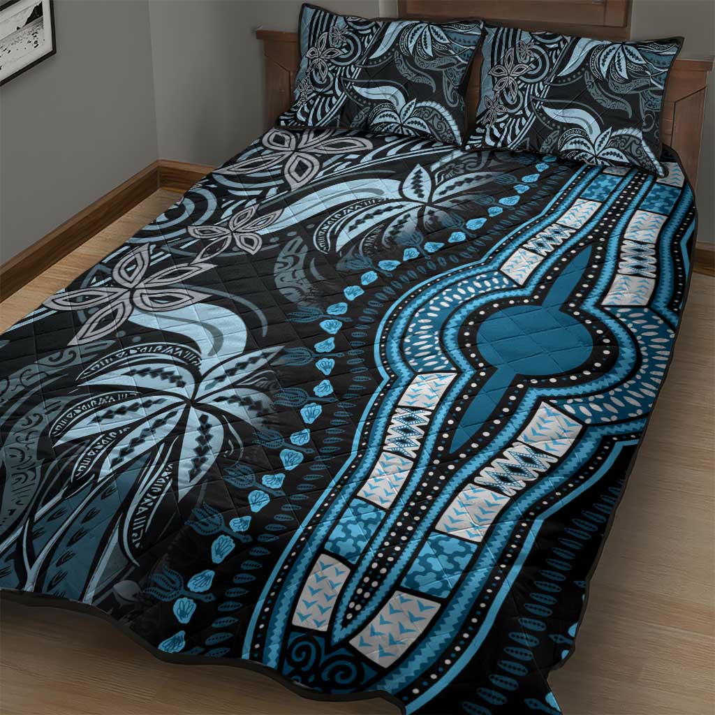Polynesia Mixed African Dashiki Quilt Bed Set Afro-pacific Culture - Blue LT9